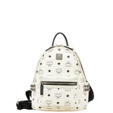 エム シー エム ヴィセトス スタッズ リュック バックパック ホワイト ブラック レザー レディース MCM 【中古】