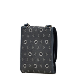 ハンティングワールド ロゴ ショルダーバッグ ネイビー キャンバス レザー レディース HUNTING WORLD 【中古】