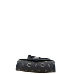 ハンティングワールド ロゴ ショルダーバッグ ネイビー キャンバス レザー レディース HUNTING WORLD 【中古】