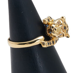 K18YG イエローゴールド サファイア ダイヤ パンサー 豹 リング 指輪 レディース 9.5号 【中古】