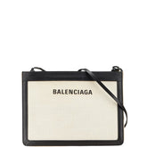 バレンシアガ ネイビー ポシェット ショルダーバッグ 339937 ベージュ ブラック キャンバス レザー レディース BALENCIAGA 【中古】