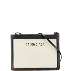 バレンシアガ ネイビー ポシェット ショルダーバッグ 339937 ベージュ ブラック キャンバス レザー レディース BALENCIAGA 【中古】