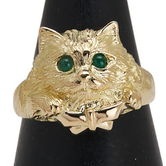 ノーブランド K18YG イエローゴールド エメラルド0.09ct キャット 猫 モチーフ リング 指輪 レディース no brand 12号 【中古】