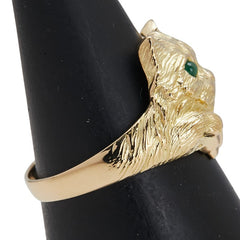 ノーブランド K18YG イエローゴールド エメラルド0.09ct キャット 猫 モチーフ リング 指輪 レディース no brand 12号 【中古】