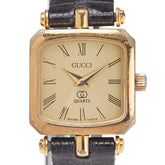 グッチ ベルト(社外品) 腕時計 クオーツ ゴールド文字盤 ステンレススチール レザー レディース GUCCI 【中古】