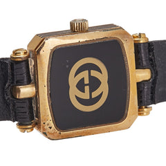 グッチ 腕時計 ベルト社外品 クオーツ ゴールド文字盤 ステンレススチール レザー レディース GUCCI 【中古】