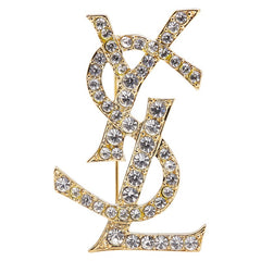 サンローラン YSLロゴ ラインストーン ブローチ ゴールド メッキ レディース SAINT LAURENT 【中古】