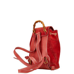 グッチ バンブー リュック バックパック 003 2058 0030 レッド スウェード レザー レディース GUCCI 【中古】