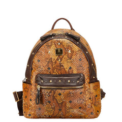 エム シー エム ヴィセトス ロゴグラム スタッズ パイソン リュック バックパック ブラウン PVC レザー レディース MCM 【中古】