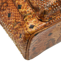 エム シー エム ヴィセトス ロゴグラム スタッズ パイソン リュック バックパック ブラウン PVC レザー レディース MCM 【中古】