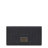バーバリー チェック 長財布 ブラック ネイビー スウェット レザー レディース BURBERRY 【中古】