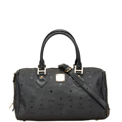 エム シー エム ヴィセトス ロゴグラム ボストンバッグ ショルダーバッグ 2WAY ブラック ナイロン レザー レディース MCM 【中古】