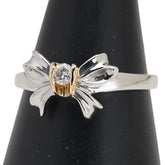 Pt900 プラチナ K18YG イエローゴールド コンビ ダイヤ0.08ct 1P リボン モチーフ リング 指輪 レディース 12号 【中古】