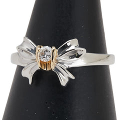 Pt900 プラチナ K18YG イエローゴールド コンビ ダイヤ0.08ct 1P リボン モチーフ リング 指輪 レディース 12号 【中古】