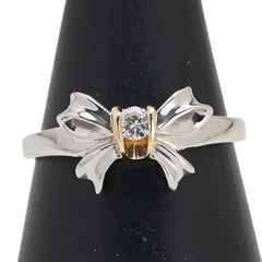 Pt900 プラチナ K18YG イエローゴールド コンビ ダイヤ0.08ct 1P リボン モチーフ リング 指輪 レディース 12号 【中古】