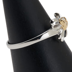 Pt900 プラチナ K18YG イエローゴールド コンビ ダイヤ0.08ct 1P リボン モチーフ リング 指輪 レディース 12号 【中古】