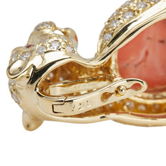 K18YG イエローゴールド サンゴ7.36ct ダイヤ1.40ct ヒョウ ジャガー 豹 ペンダントトップ レディース 【中古】