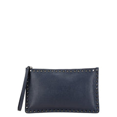 ヴァレンティノ ロックスタッズ クラッチバッグ ネイビー レザー レディース VALENTINO 【中古】