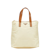 プラダ 三角ロゴプレート トートバッグ ベージュ ブラウン ナイロン レザー レディース PRADA 【中古】