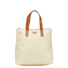 プラダ 三角ロゴプレート トートバッグ ベージュ ブラウン ナイロン レザー レディース PRADA 【中古】