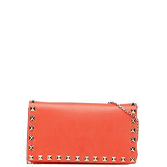 ヴァレンティノ スタッズ チェーン ショルダーバッグ オレンジ系 レザー レディース VALENTINO 【中古】