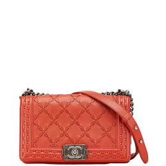 シャネル ココマーク ボーイシャネル25 斜め掛け チェーン ショルダーバッグ オレンジ キャビアスキン レディース CHANEL 【中古】