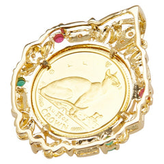 K24 ゴールド K18YG イエローゴールド ダイヤ エメラルド ルビー サファイア 1/25OZ マン島キャット エリザベス コイン ペンダントトップ レディース 【中古】