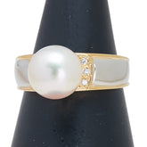 K18YG イエローゴールド Pt900 プラチナ コンビ アコヤパール8.5mm ダイヤ0.04ct リング 指輪 レディース 9.5号 【中古】