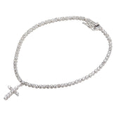 K18WG ホワイトゴールド ダイヤモンド1.10ct クロス 十字架 モチーフ テニスチェーン ブレスレット レディース 【中古】