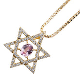 K18YG イエローゴールド ピンクサファイア0.335ct ダイヤ0.23ct 六芒星 ベネチアンチェーン ペンダントネックレス レディース 【中古】