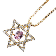 K18YG イエローゴールド ピンクサファイア0.335ct ダイヤ0.23ct 六芒星 ベネチアンチェーン ペンダントネックレス レディース 【中古】