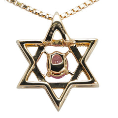 K18YG イエローゴールド ピンクサファイア0.335ct ダイヤ0.23ct 六芒星 ベネチアンチェーン ペンダントネックレス レディース 【中古】