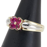 K18YG イエローゴールド Pt900 プラチナ コンビ ルビー0.60ct クローバー 四つ葉 モチーフ リング 指輪 レディース 11.5号 【中古】