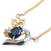 K18YG イエローゴールド Pt850 プラチナ コンビ ダイヤモンド0.05ct サファイヤ0.60ct ネックレス レディース 【中古】