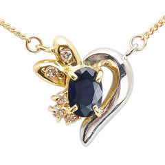 K18YG イエローゴールド Pt850 プラチナ コンビ ダイヤモンド0.05ct サファイヤ0.60ct ネックレス レディース 【中古】