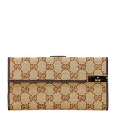 グッチ GGキャンバス 長財布 257012 ベージュ ブラウン キャンバス レザー レディース GUCCI 【中古】