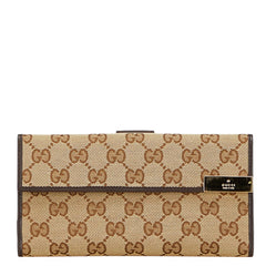 グッチ GGキャンバス 長財布 257012 ベージュ ブラウン キャンバス レザー レディース GUCCI 【中古】
