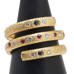 K18YG イエローゴールド ダイヤ ルビー サファイア スパイラル リング 指輪 レディース 10.5号 【中古】