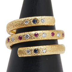 K18YG イエローゴールド ダイヤ ルビー サファイア スパイラル リング 指輪 レディース 10.5号 【中古】