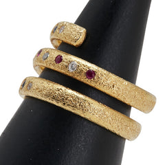 K18YG イエローゴールド ダイヤ ルビー サファイア スパイラル リング 指輪 レディース 10.5号 【中古】