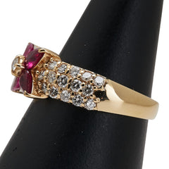 K18YG イエローゴールド ルビー0.85ct ダイヤ0.70ct 花 フラワー パヴェ リング 指輪 レディース 13号 【中古】