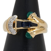 K18YG イエローゴールド ダイヤ0.02ct サファイア0.61ct エメラルド0.58ct リング 指輪 レディース 12号 【中古】