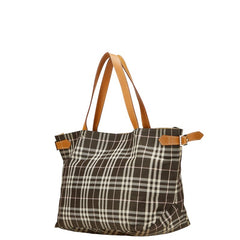 バーバリー ノバチェック ブルーレーベル トートバッグ ブラウン ピンク キャンバス レザー レディース BURBERRY 【中古】