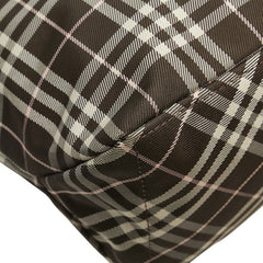 バーバリー ノバチェック ブルーレーベル トートバッグ ブラウン ピンク キャンバス レザー レディース BURBERRY 【中古】