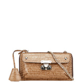 エーディーエムジェイ クロコ型押し チェーン ショルダーバッグ ウォレットバッグ ベージュ レザー レディース ADMJアクセソワ 【中古】