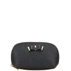 マイケルコース リボン ポーチ ブラック ゴールド レザー レディース Michael Kors 【中古】