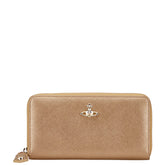 ヴィヴィアンウエストウッド ヴィクトリア クラシック 長財布 ラウンドファスナー ゴールド ブラウン レザー レディース Vivienne Westwood 【中古】