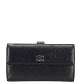 シャネル カメリア ココマーク 長財布 ブラック シルバー ラムスキン レディース CHANEL 【中古】
