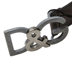 ドルチェアンドガッバーナ ロゴ バックル ベルト BC3735 グレー ブラック レザー メンズ DOLCE&GABBANA 【中古】