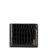 サンローラン YSLロゴ クロコ型押し 二つ折り財布 ブラック レザー レディース SAINT LAURENT 【中古】